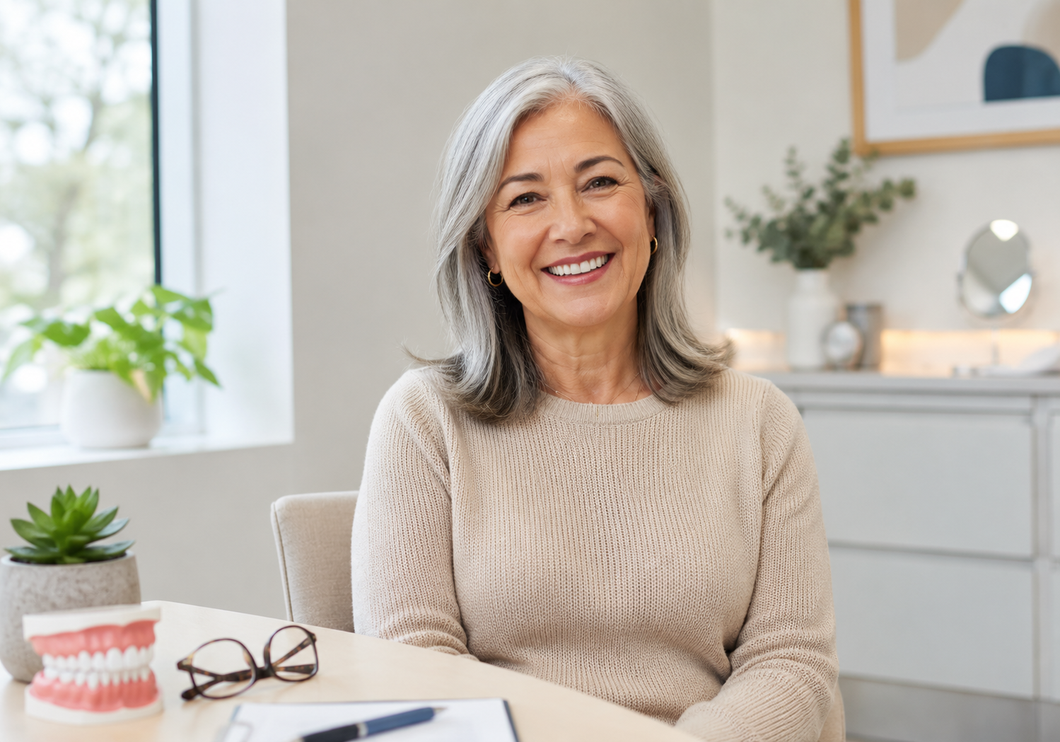 Woman smiling in a healthcare office